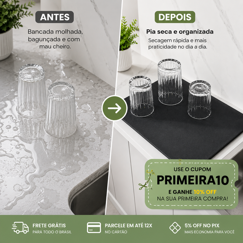 Tapete Escorredor de Louças Ultra Absorvente – Pia Seca e Organizada
