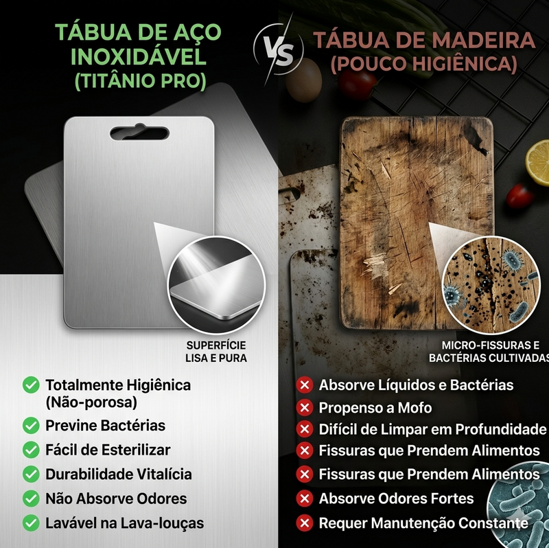 Tábua Titanium Pro™ em Aço Inox 304 — Antibacteriana, Dupla Face e Livre de Microplásticos